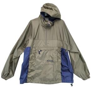 Columbia Sportswear 1/2‎ Zip Windbreaker Jacket Men's L Hood Packable Olive Navy
